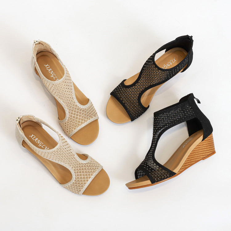Sandals Women's Shoes Comfort and Casual Women's Mesh Surface Shoes Platform Wedge Large Size Mom Shoes Women's
