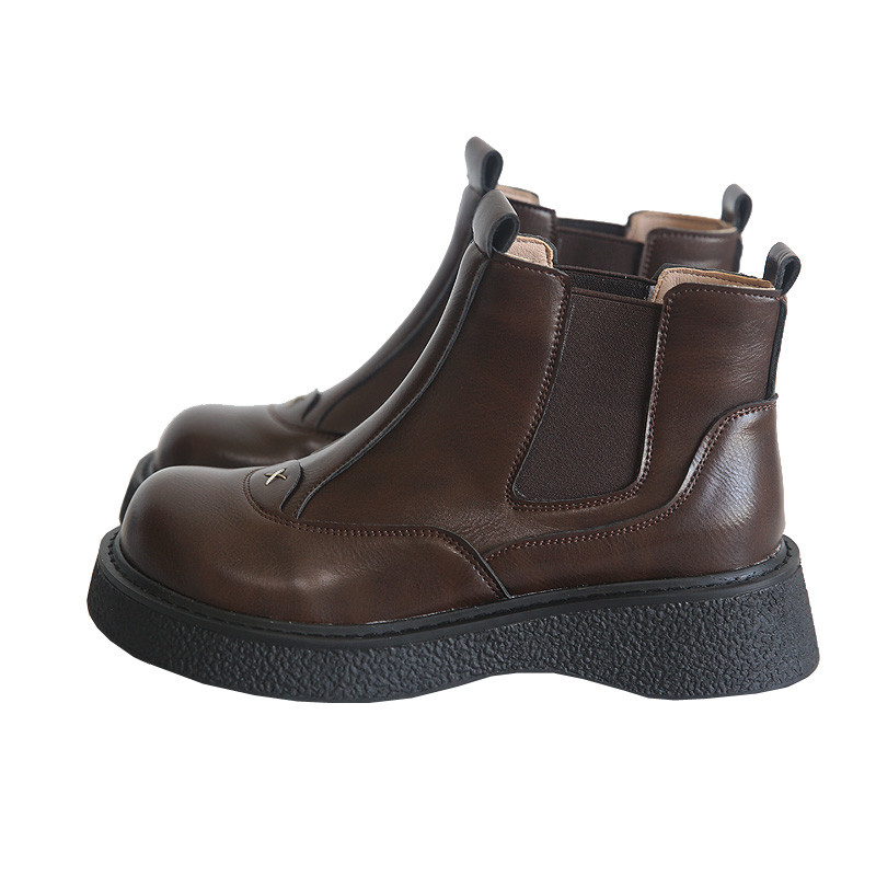 Glossy platform big head shoes handsome versatile locomotive boots fashionable cigarette boots women