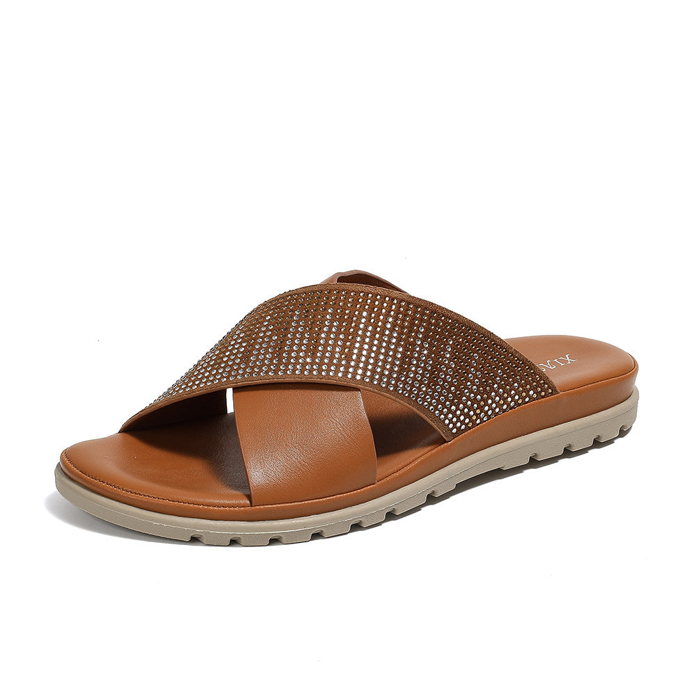 Flat Sandals Rhinestone Comfortable Flat Sandals for Women