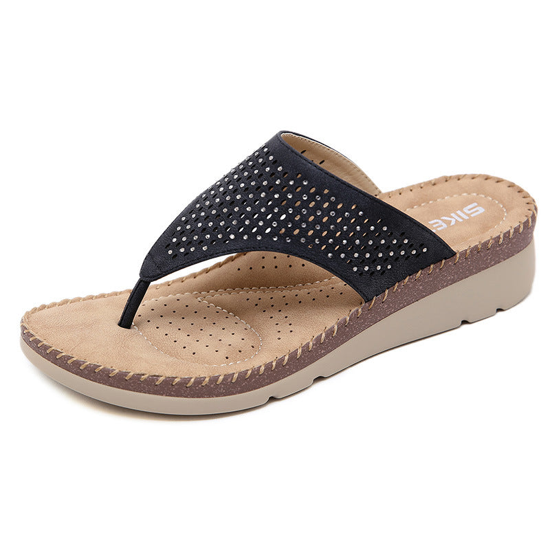 Slippers Wedge Rhinestone Laser Flip Flops plus Size Sandals