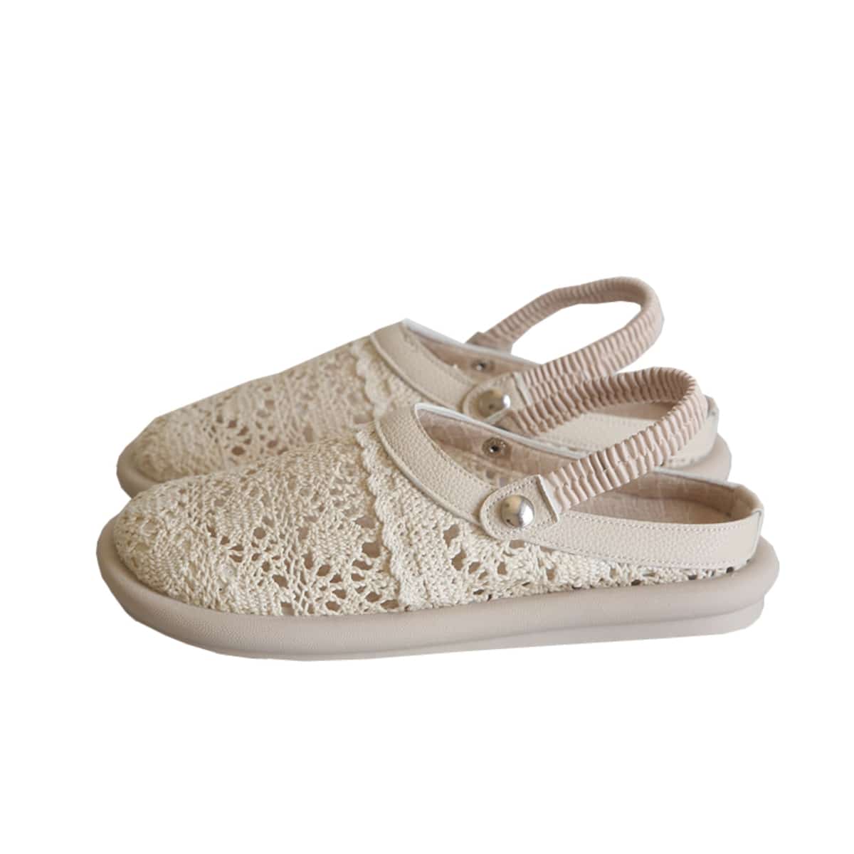 Hollow round head flat bottom big head shoes summer soft bottom fisherman net shoes cool slippers women