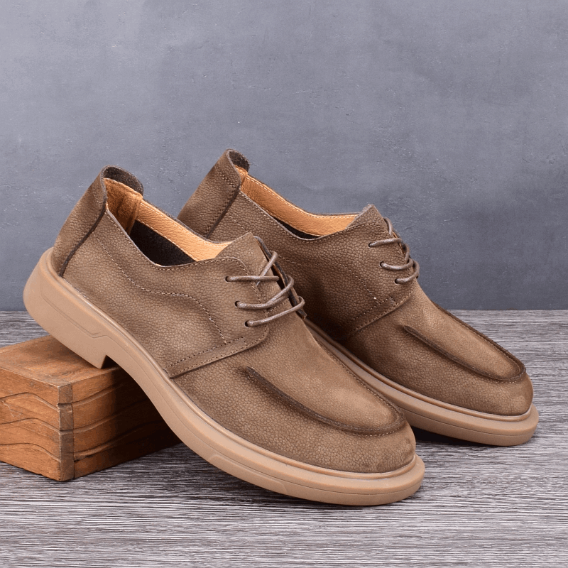 British style fashion round head leather shoes men's genuine leather lace-up men's shoes soft sole soft leather low top big head single shoes