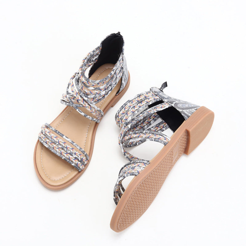 Women's Sandals Flat Roman Cross Strap Bohemian Beach Shoes Women's Seaside Vacation