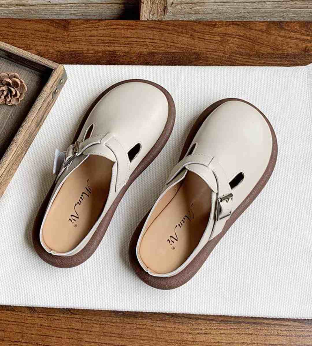 Summer loafer slides genuine leather cute big head shoes women's