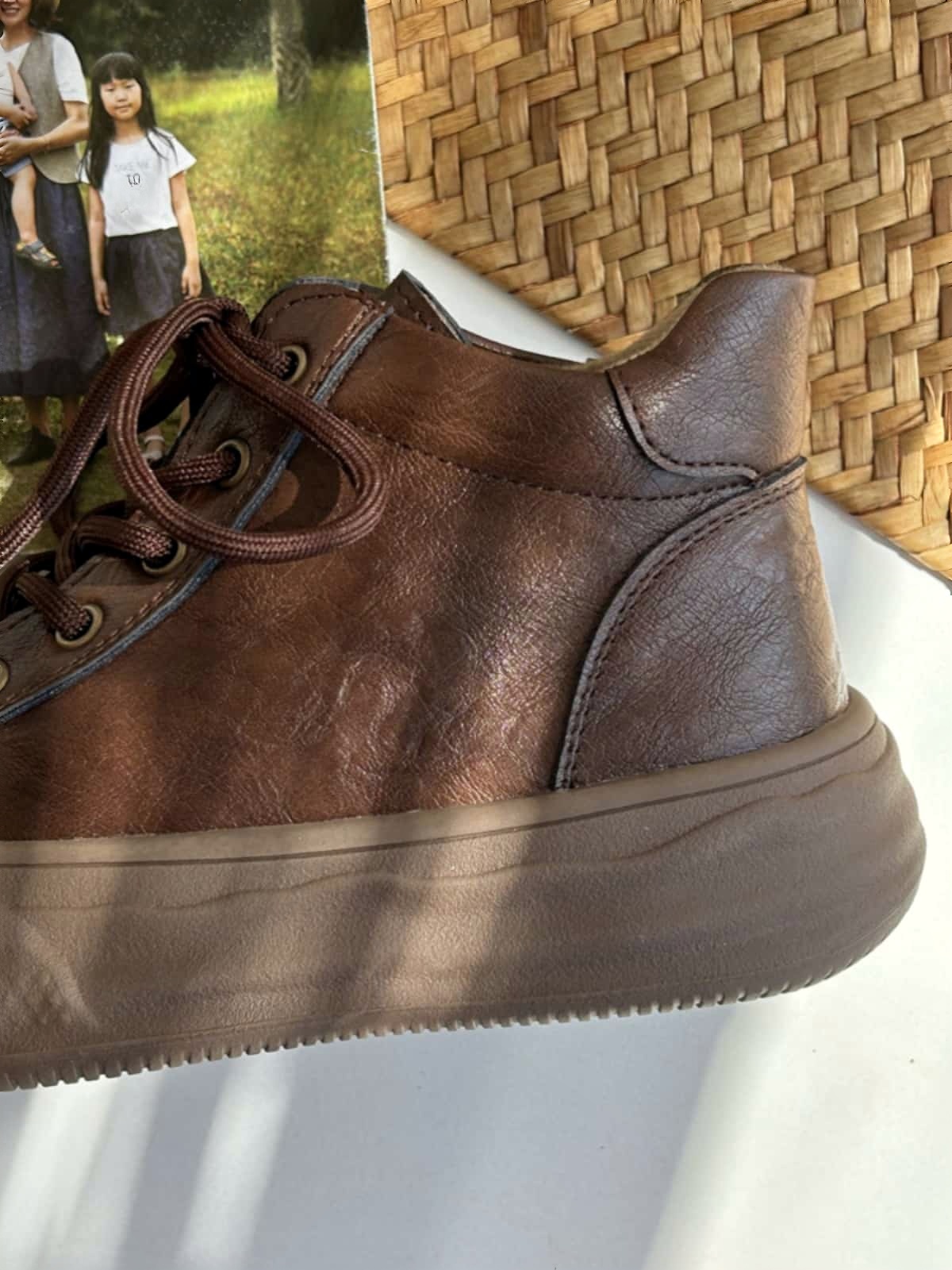 Round head lace-up platform shoes, new high-top comfortable and versatile small leather shoes for women