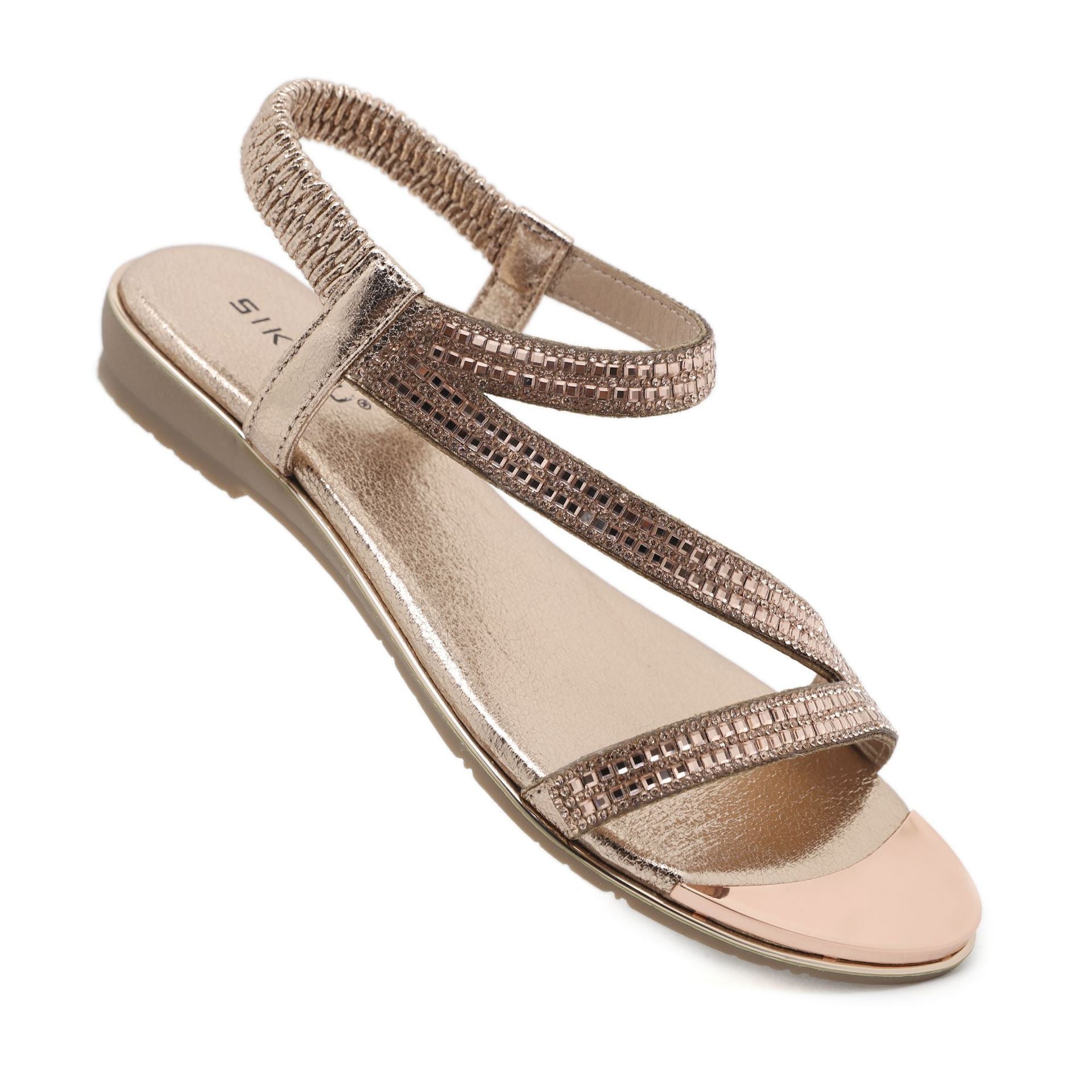 BY2006-2 Fashion Comfortable Open Toe Rhinestone Elastic Strap Sandals Women | Flat Sandals