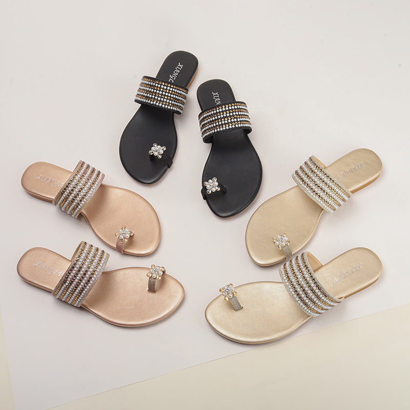 Seaside Roman Sandals Women's Buckle Bee Flip-Flops with Diamond Beach