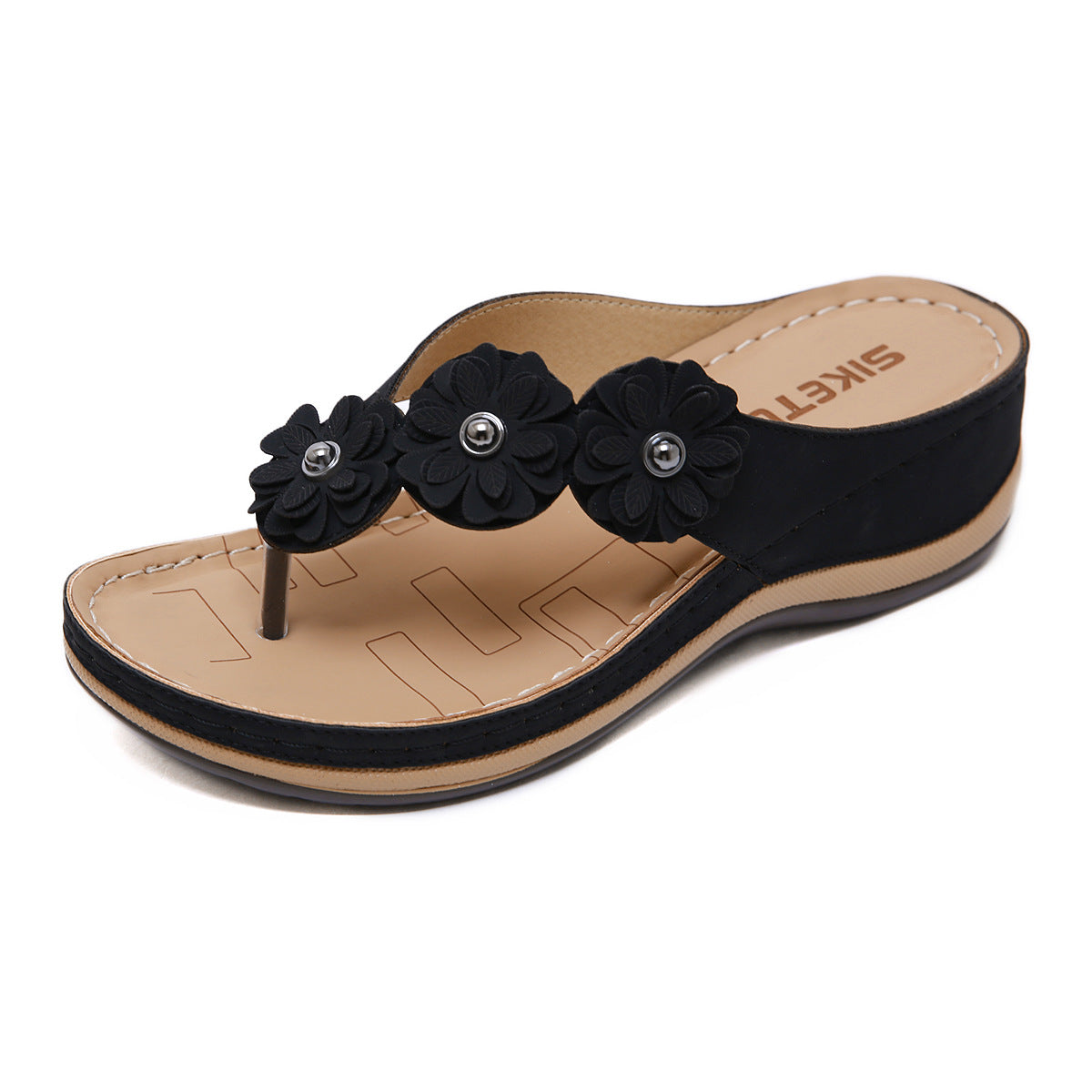 Women's Flower Sandals Stitching Casual Vacation Beach Seaside Wedge Comfortable plus Size Slippers