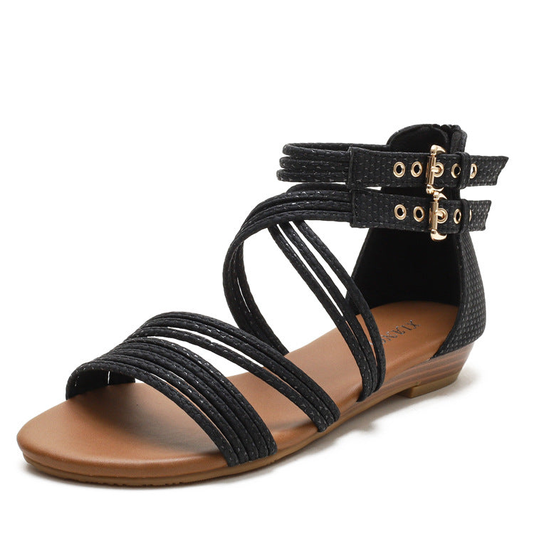 Wedge Sandals Women's European and American Open Toe Women's Shoes Thick Bottom Soft Bottom Cross Roman Sandals