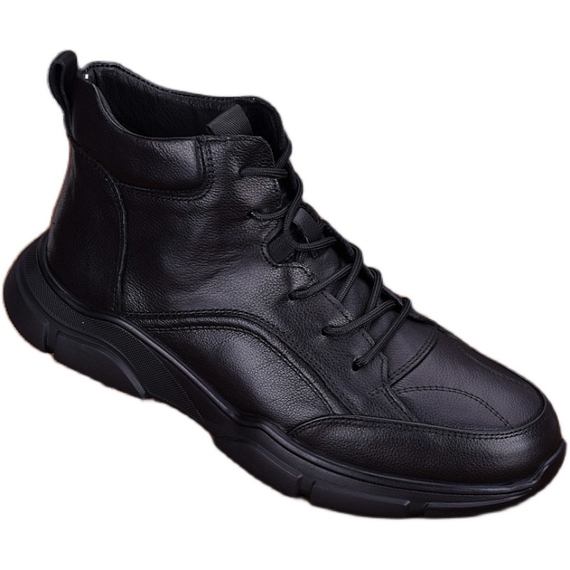 High-top leather shoes men's business leather winter velvet warm cotton shoes non-slip men's casual sports shoes