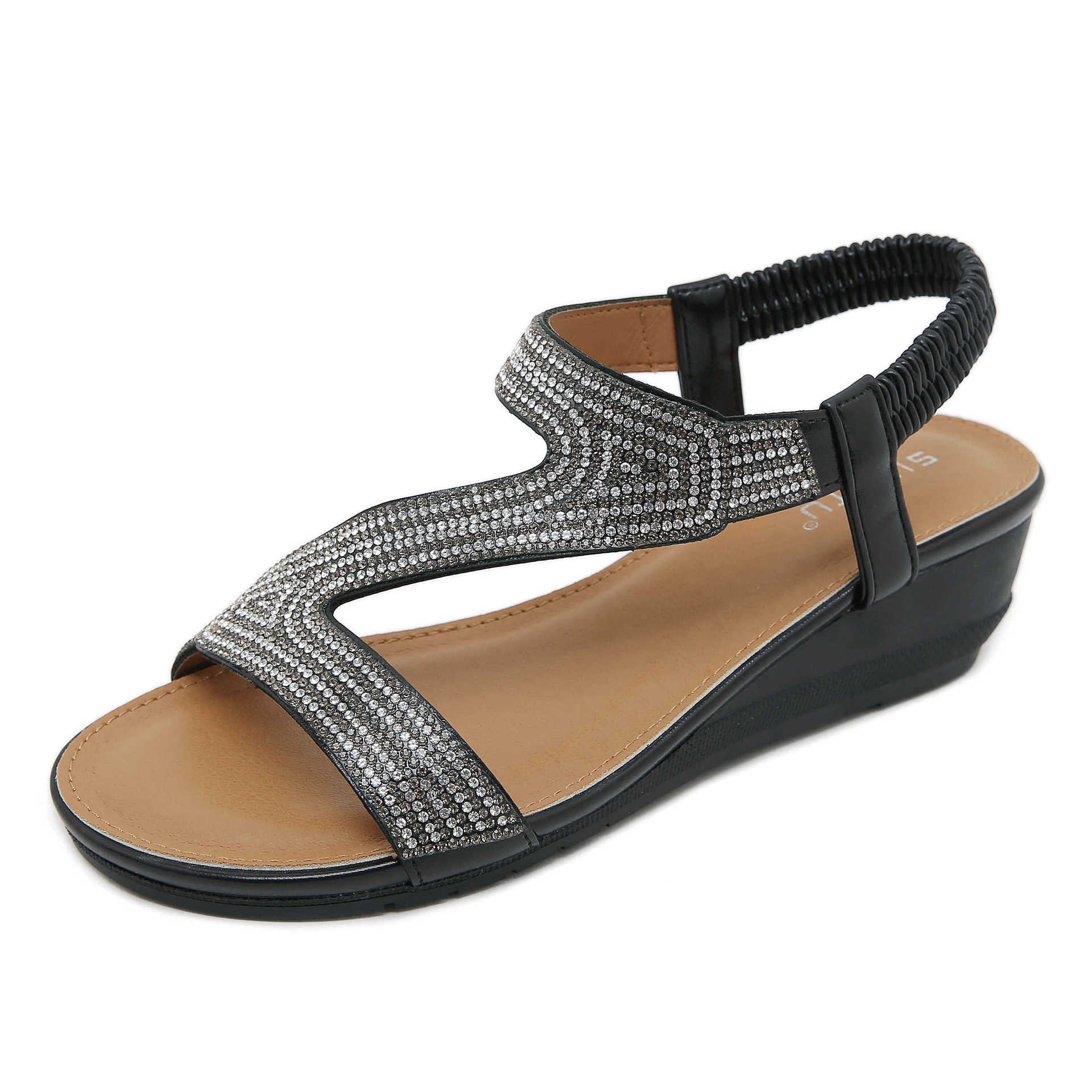 BY1729-4 Fashion Rhinestone Wedge Commuter Sandals for Women