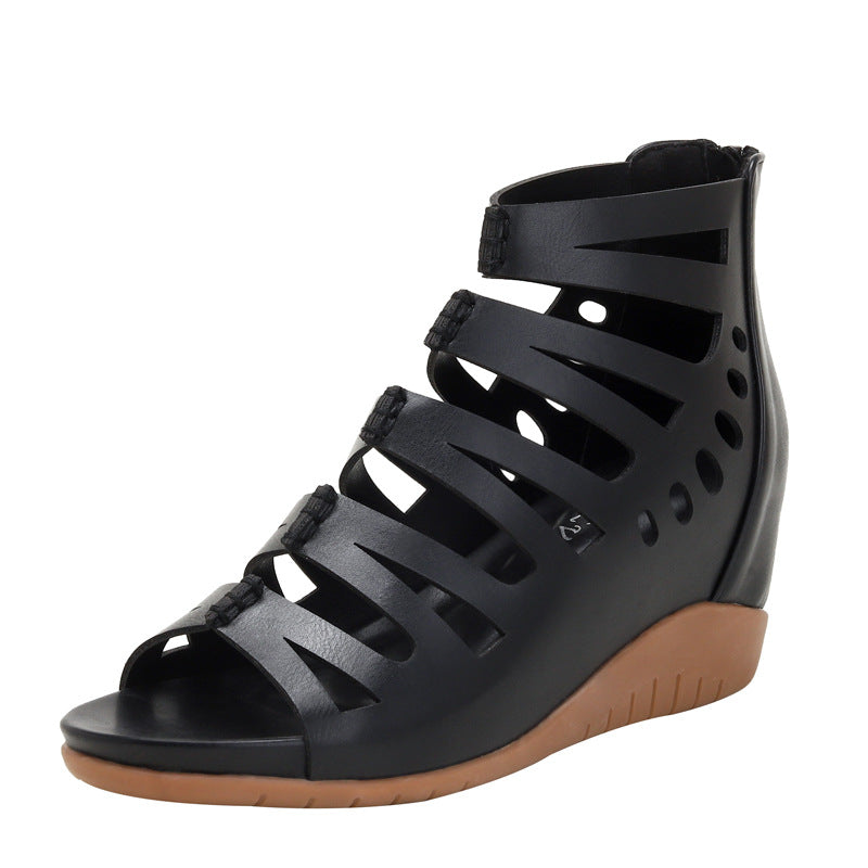 Hole Sandal Boots Wedge Platform Mother Sandals Peep Toe Heel Ethnic Roman Women's Shoes