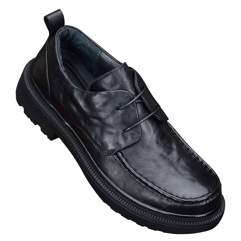 Men's casual leather shoes round head versatile breathable leather thick sole youth trend business casual shoes men's large size