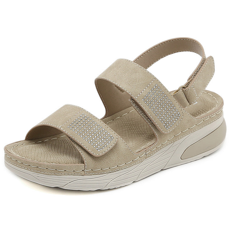 Lightweight Sandals Casual Rhinestone Platform Sole Velcro Stitching Plus Size Women's Shoes | Sports Sandals