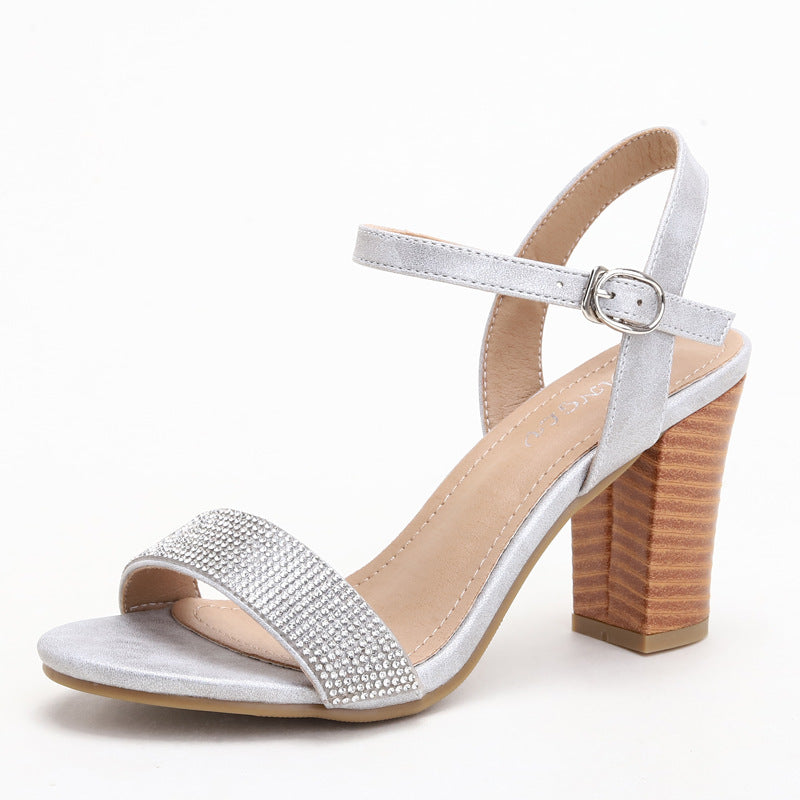 Women's Rhinestone Chunky Heel Shoes with Sandals