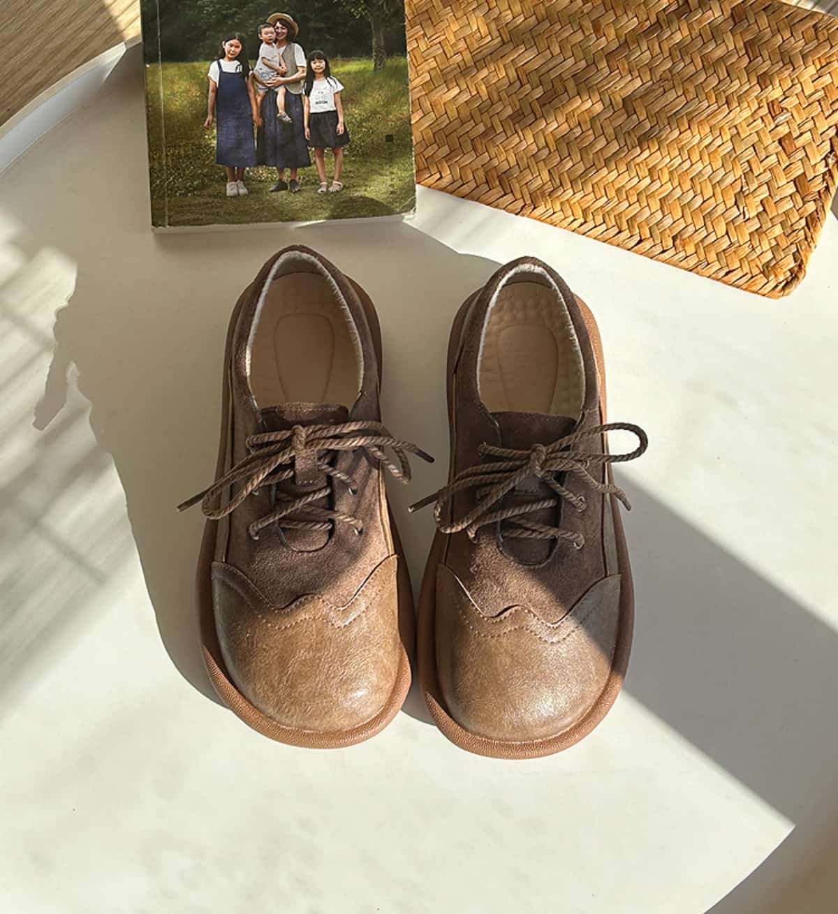 Small leather shoes women's new round head lace-up flats student single shoes
