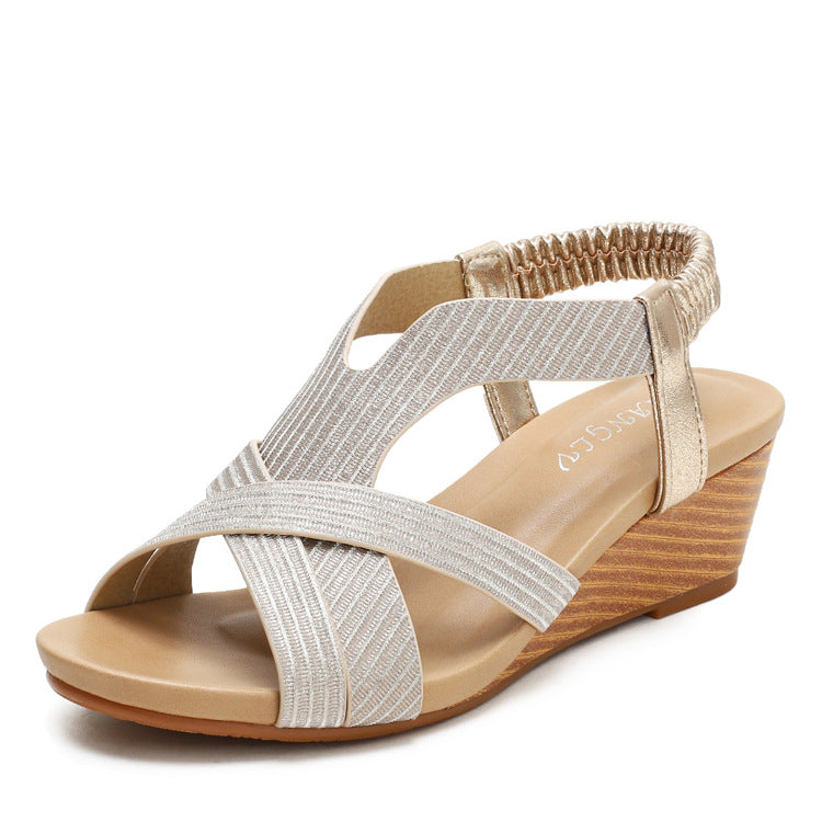 Bohemian Ethnic Open Toe Comfortable Holiday Sandals Travel Wedge Roman Sandals for Women