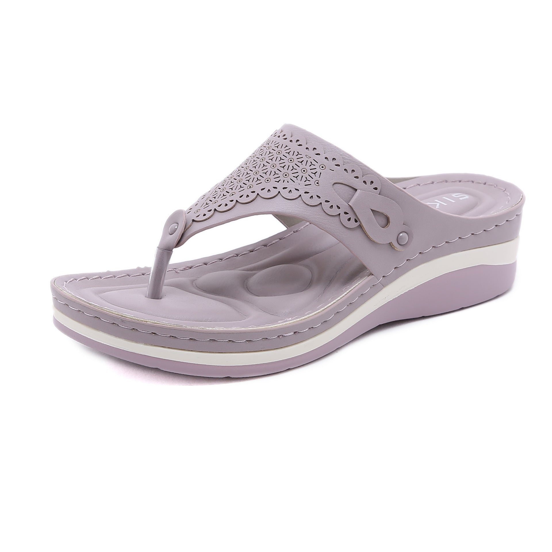 Women's Large Size Lightweight Retro Massage Flip-Flops Sponge Wedge Slippers