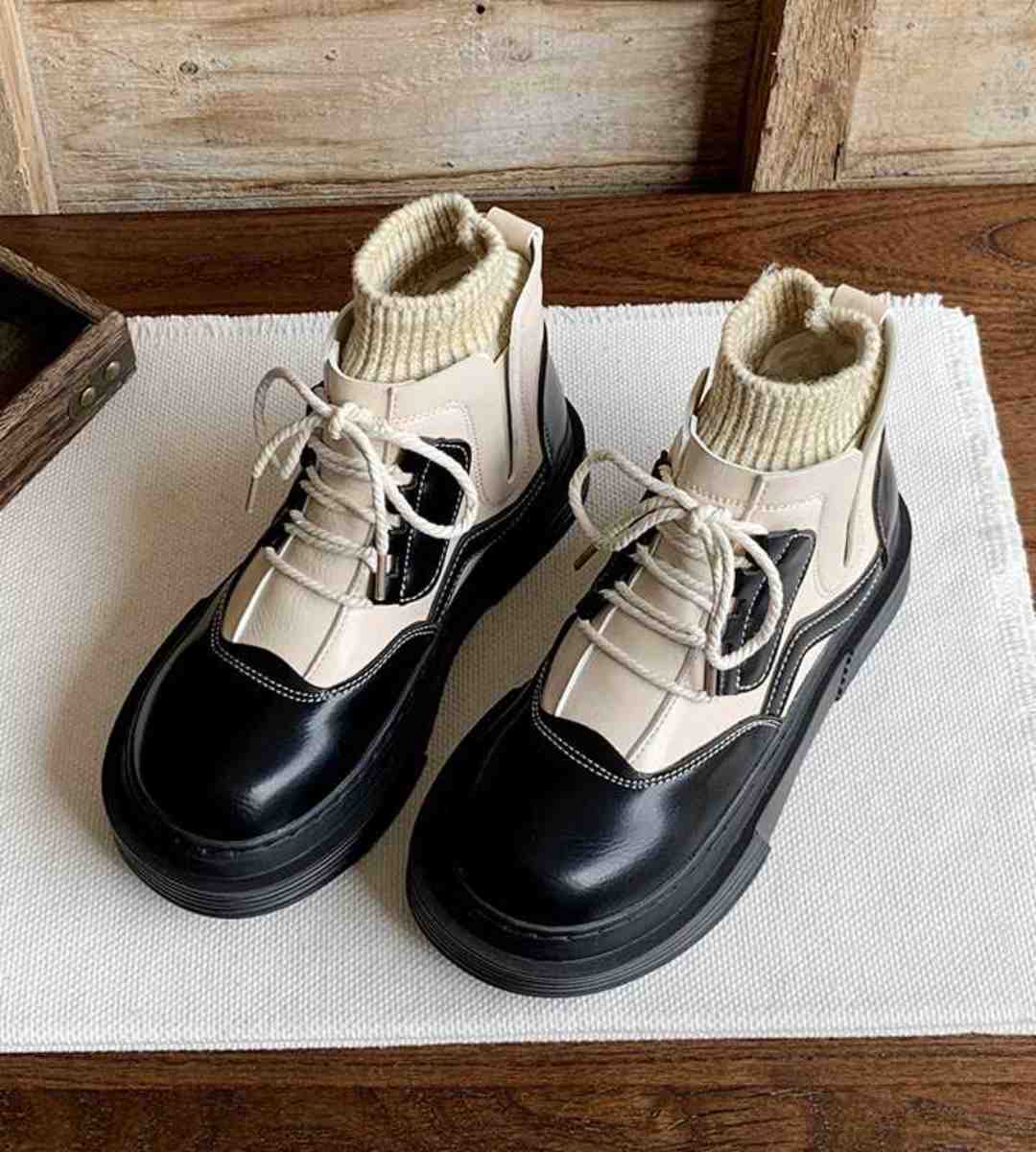 Fall Short Martin Boots Women Color-blocked Plush Cotton Style