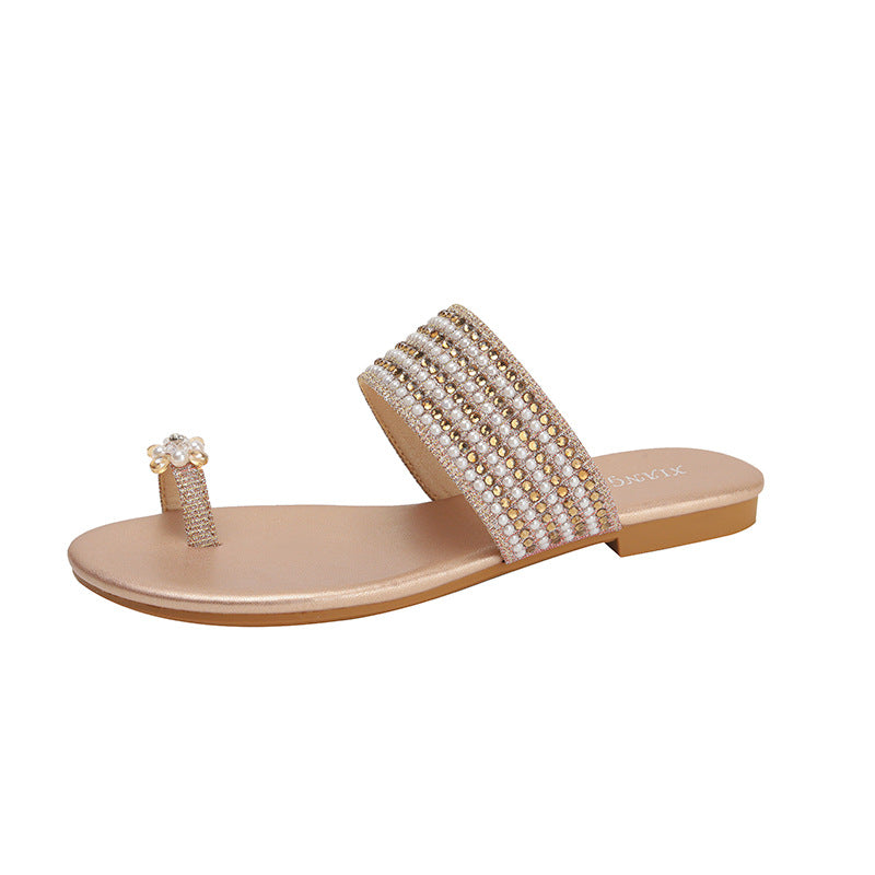 Seaside Roman Sandals Women's Buckle Bee Flip-Flops with Diamond Beach