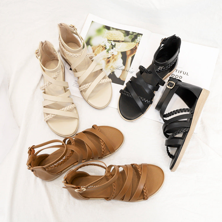 Bohemian Sandals Women's Summer plus Size Women's Shoes 41-43 Woven Roman Sandals Women