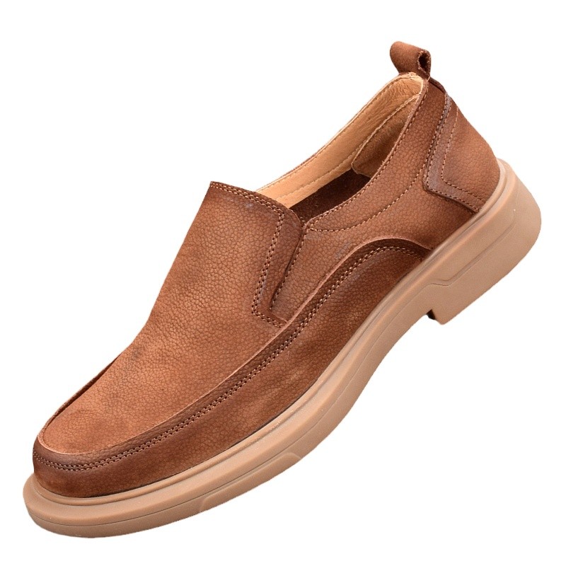 Men's leather shoes leather soft sole non-slip thick sole shock absorption casual one-pedal men's shoes driving lazy shoes