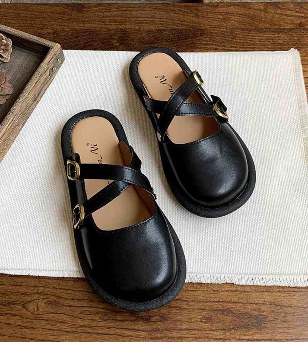 Summer Slide Sandals Genuine Leather Casual Mule Shoes