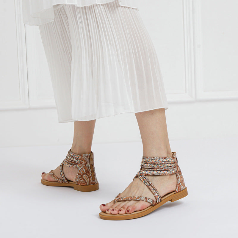Bohemian Ethnic Retro Seaside Vacation Roman Sandals Beach Flat Women's Shoes