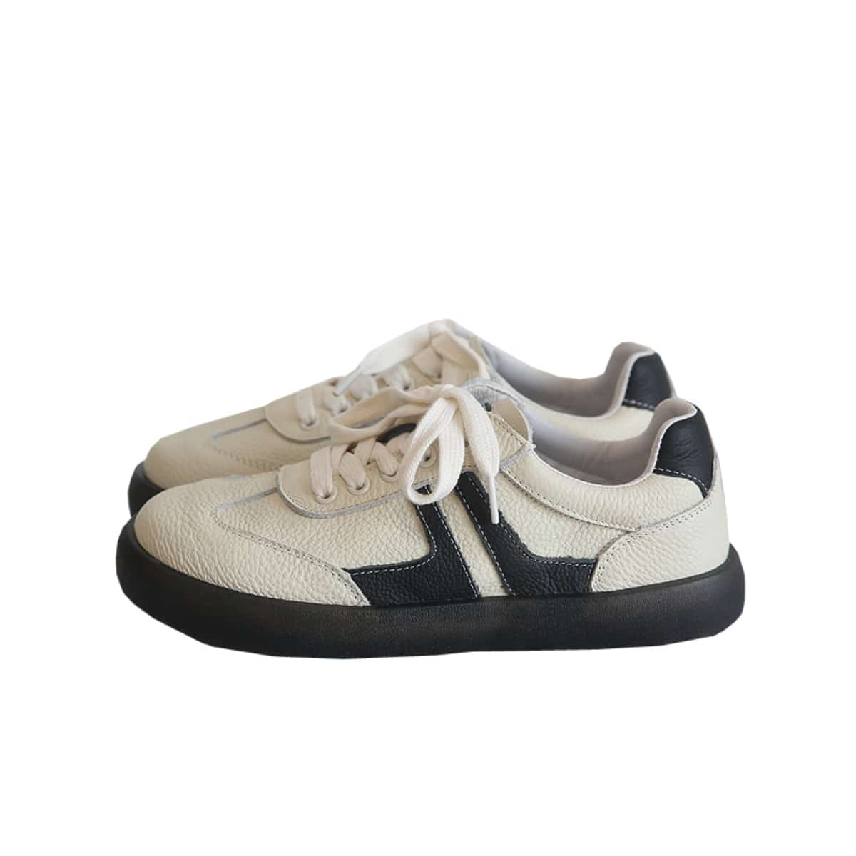 Leather round head lace-up flat shoes comfortable soft baseplate shoes women