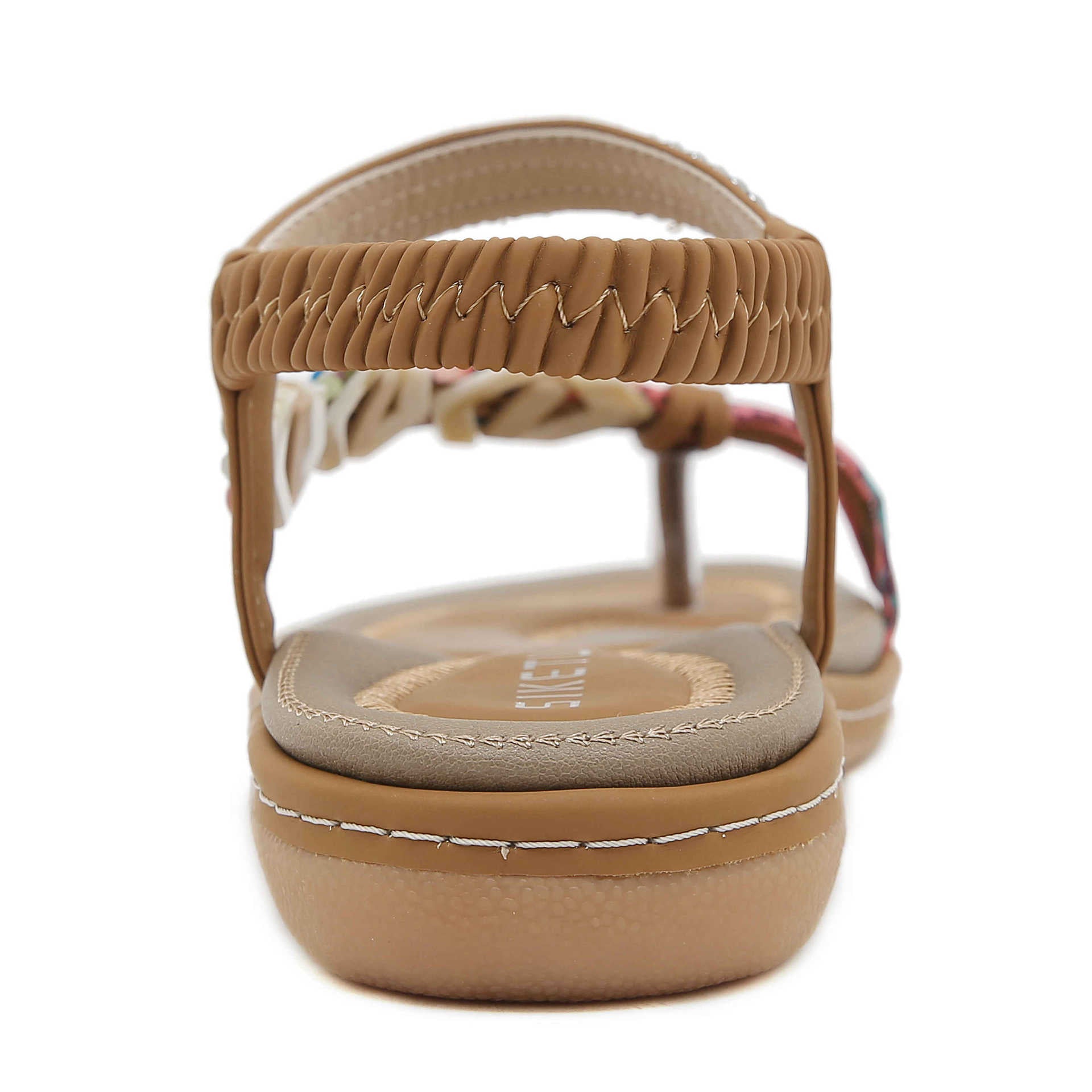 W676-3 Sandals Rhinestone Comfort and Casual Seaside Beach round Toe | Flat Sandals