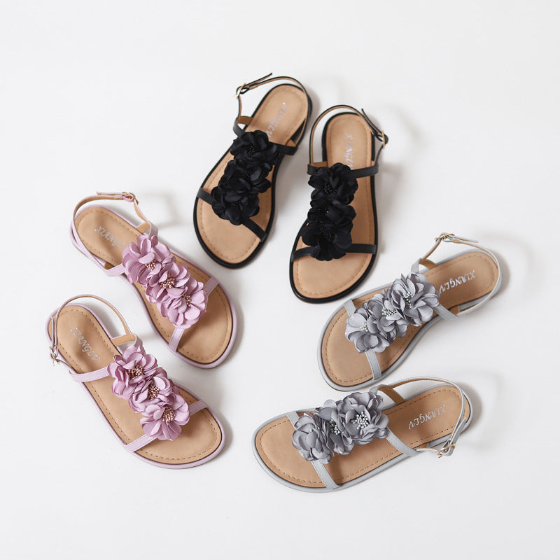 Women's Summer Flat Casual Flower Bohemian Sandals Flat Beach Shoes ZD26-2